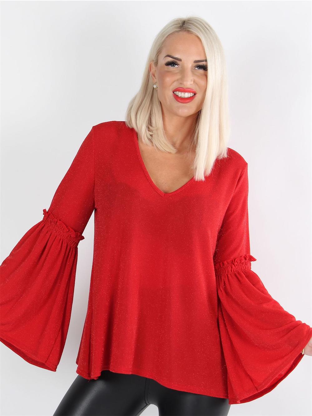 Alba - Sort bluse med vidde ærmer og v-udskæring